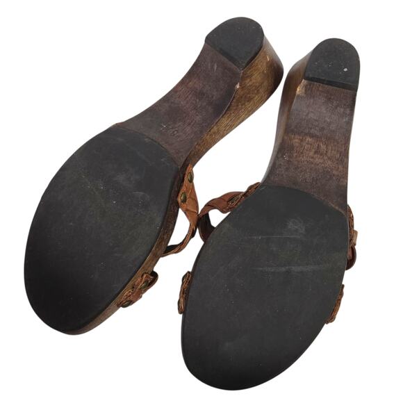 Vintage Wooden Heels Sandal Brown Banana Republic Braided Woven Leather Mule 8.5 - Picture 15 of 16